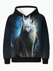3D Mystic Culture Lightning Wolf Hoodie with Drawstring & Pocket, Adult Men’s Fantasy Beast Graphic, Fall/Winter Casual Commute Wear, Stylish Gift for Wild Enthusiasts, Edgy Design