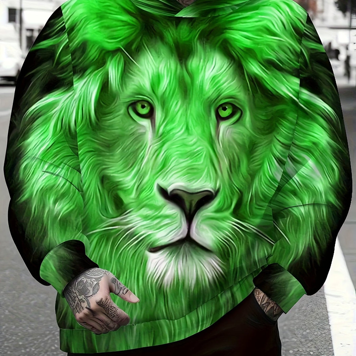 Men'S King 3D Print Hooded Sweatshirt - Face Design with Mufasa & Simba, Loose Fit Casual Pullover, Stretch Fabric, All-Season, Machine Washable For Casual Attire & Themed Events, Comfortable Clothing, Durable Clothing, Streetwear Fashion