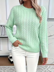 Women's Casual Loose-Fit Round Neck Long Sleeve Sweater - Medium Stretch Solid Color with Ribbed Detailing, H-Line Silhouette for Spring/Autumn Layering, Elegant Collection, Cute Sweater, Casual Attire, Comfortable Fit, Pullover Top, Stylish Women