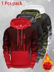 Men'S Lightweight Washable Outdoor Casual Hoodie - Black with Red & White Abstract Print, Long Sleeve Pullover for Hiking, Running, Training & Casual Wear, Hiking Apparel, Casual Style, Comfortable Fit