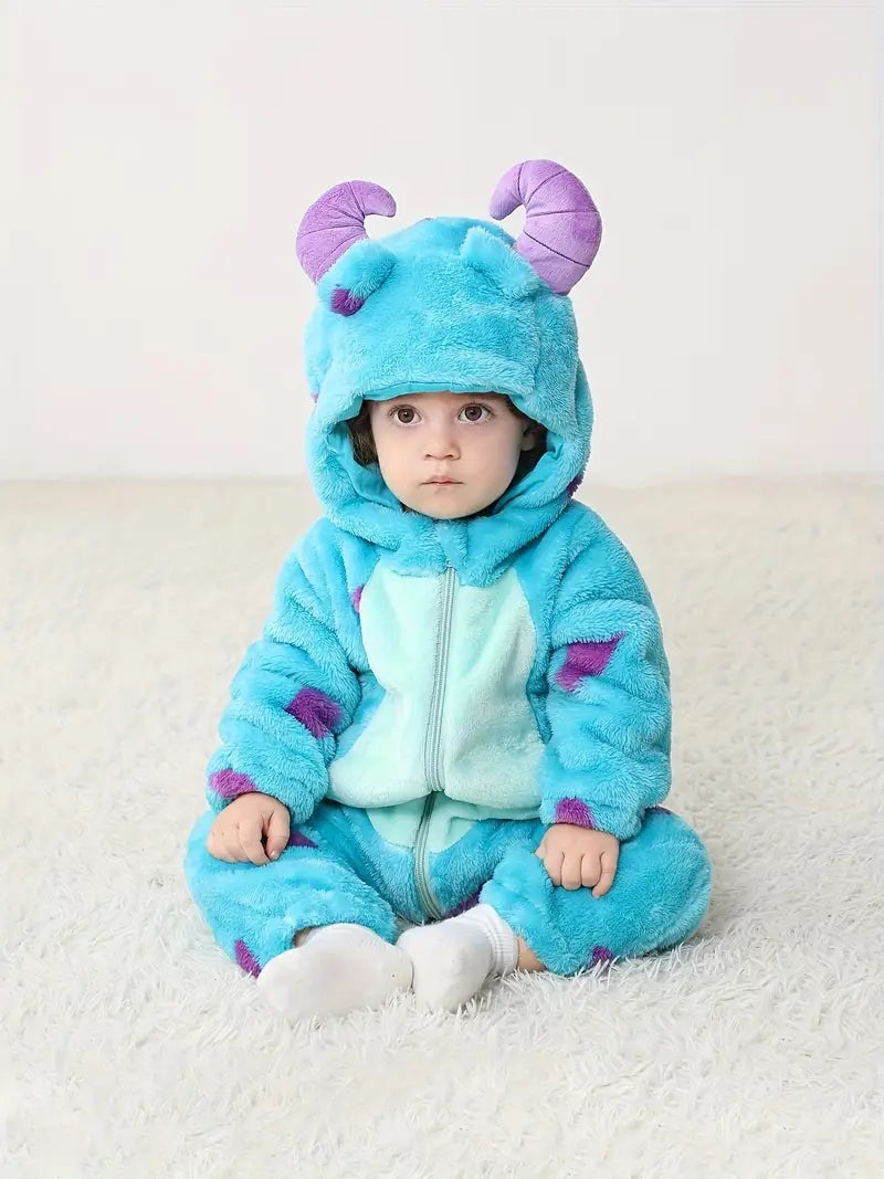 Baby 0-5 Years Spring/Autumn Daily Outing Bodysuit - Classic Versatile Flannel Soft Beige-Friendly in Blue-Purple Colorway, Perfect for