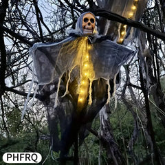 PHFRQ Halloween Haunted House Decor Skull with LED Lights, Battery-Powered Outdoor Ghostly Yard Decoration, Plastic Wall-Mounted Party Scene, No Plug Needed, Includes Buttons, Halloween Decorations