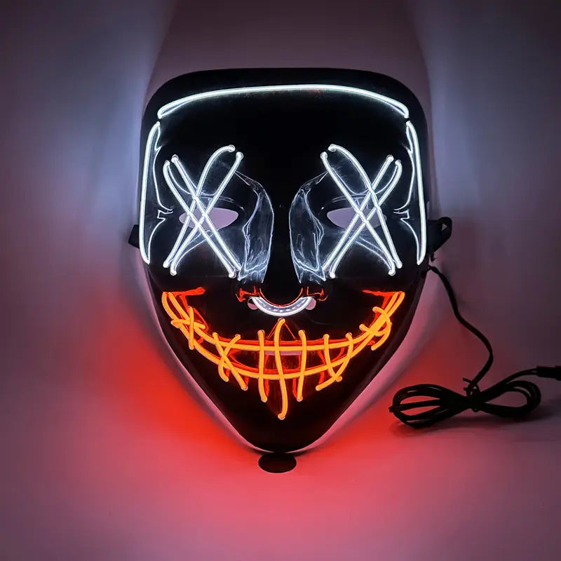1pc Glowing LED Halloween Cyberpunk Helmet Mask Party, Party Cyberpunk Face Cover Cosplay Mask, Halloween Horror Costume Props Glow-in-the-Dark Plastic Scary Dress-Up with Activator, Ships Without Batteries, Requires Installation of 2 AA Batteries
