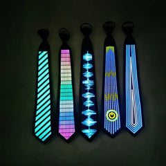 Voice-Controlled EL Luminous Tie – Innovative and Unique Creative Wear, Perfect for Festivals, Nightclubs, and Party Performances (Excludes 2 AAA Batteries)