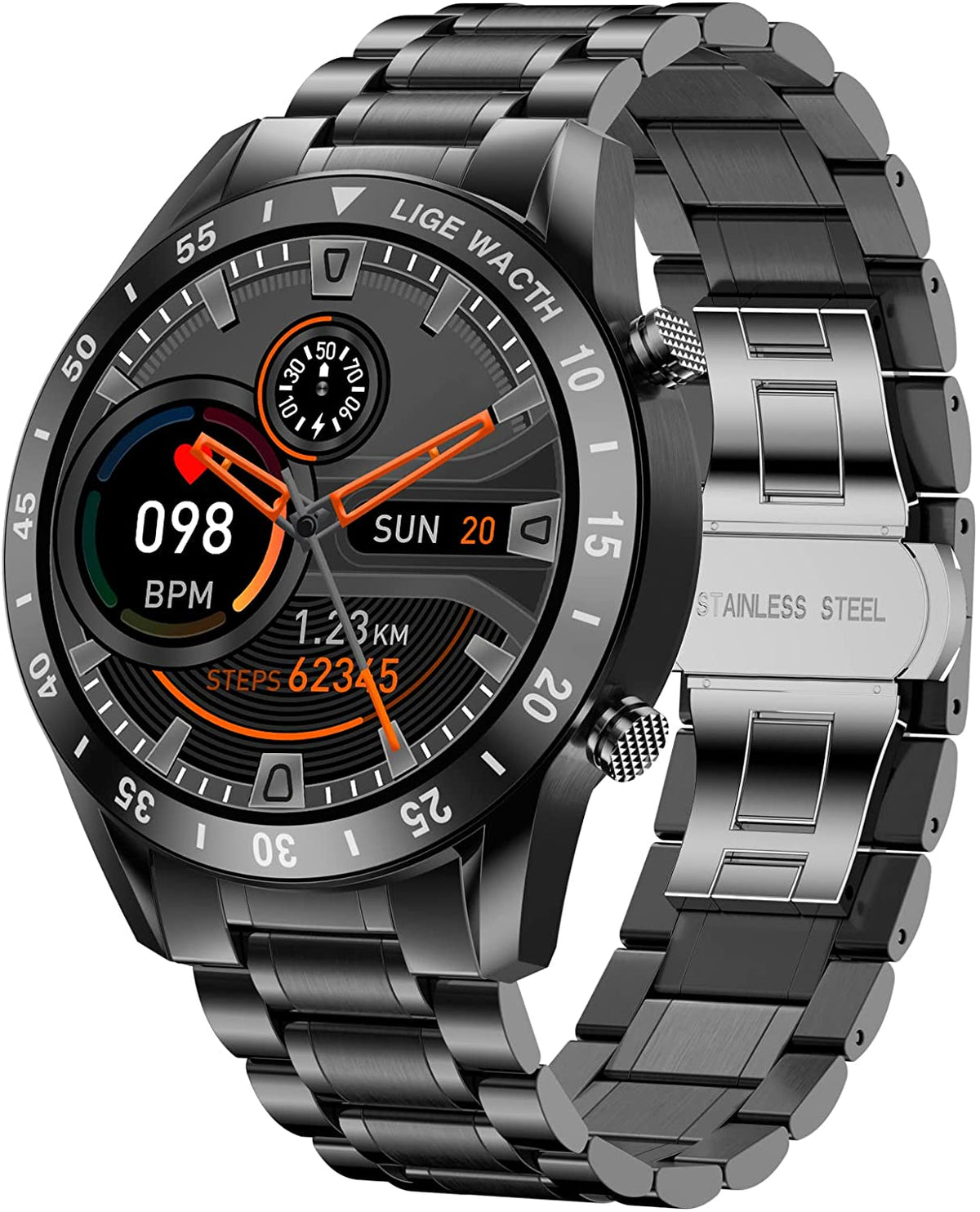 Men's Smart Watch with Stainless Steel Band
