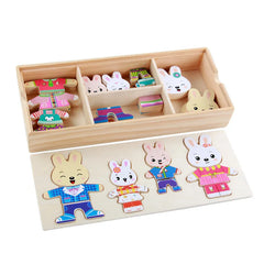 Little Bear Change Clothes Children's Early Education Wooden Jigsaw Puzzle