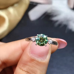 Elegant 18K Golden Plated Moissanite Ring with Sparkling Green Stone - 1 Carat