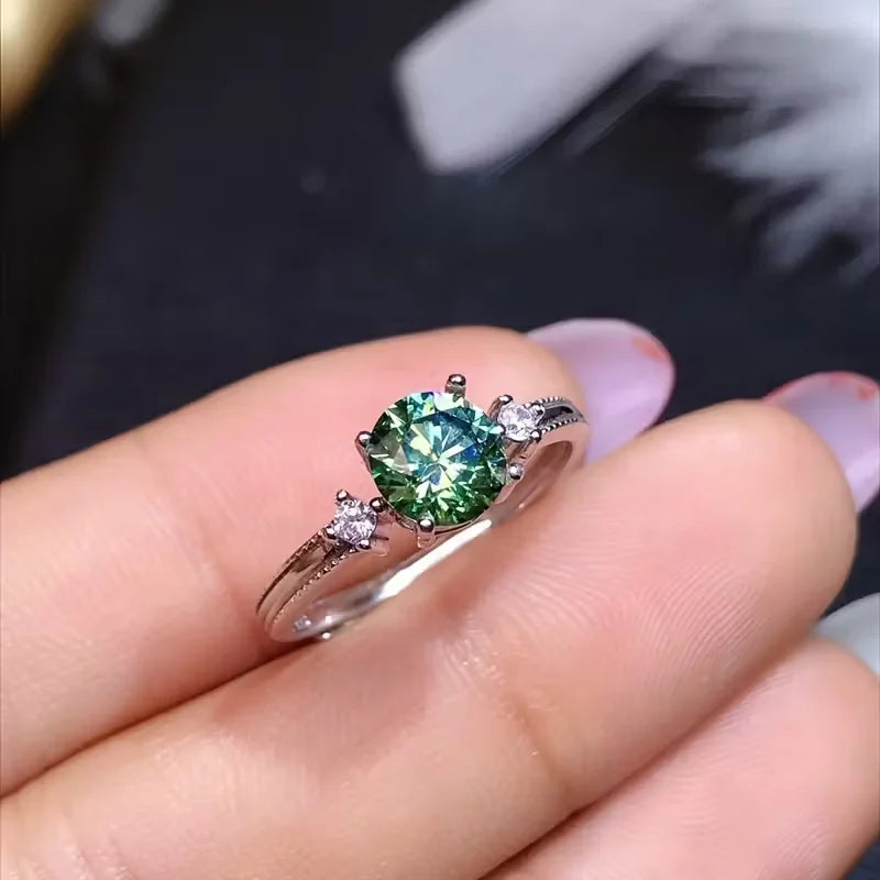 Elegant 18K Golden Plated Moissanite Ring with Sparkling Green Stone - 1 Carat