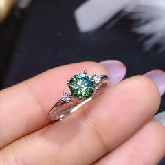 Elegant 18K Golden Plated Moissanite Ring with Sparkling Green Stone - 1 Carat