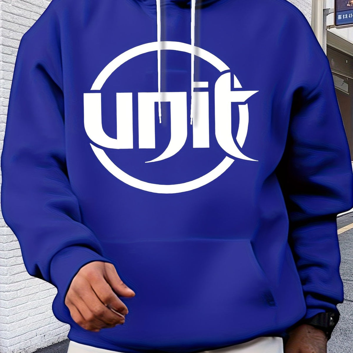 Men'S Red Hooded Sweatshirt with 'UNIT' Print - 100% Casual Pullover, Machine Washable, Regular Fit Long Sleeve Hoodie for Fall/Winter, Autumn Winter Apparel | Sporty Casual Hoodie | Machine Washable Hoodie