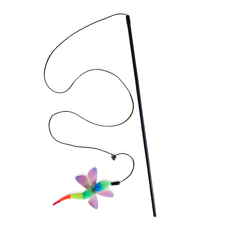 1pc, Colorful Small Caterpillar Cat Toy with Butterfly Wings, Interactive Self-Entertaining Cat Wand with Bell Toy for Pet Supplies, Without Battery