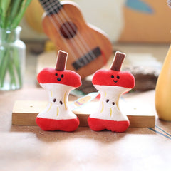 Apple-Shaped Plush Dog & Cat Chew Toy with Bone, Soft Chewable Pet Dental Health Toy for Puppies & Kittens, Cute Red Apple & Bone, All Breed Sizes