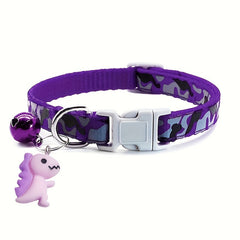 1pc Adjustable Leopard Print Camouflage Pet Collar with Jingle Bell & Cute Dinosaur Pendant - Soft Padded Comfortable Design, Durable Metal Buckle & Bell