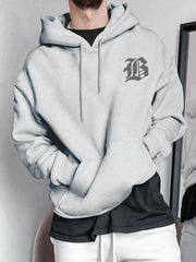 Men's Blue Hooded Sweater with Large '' Logo Print - Casual College Pullover, Regular Fit Hoodie, Machine Washable Letter Jacket for Campus & Casual Attire (Letter Initials)