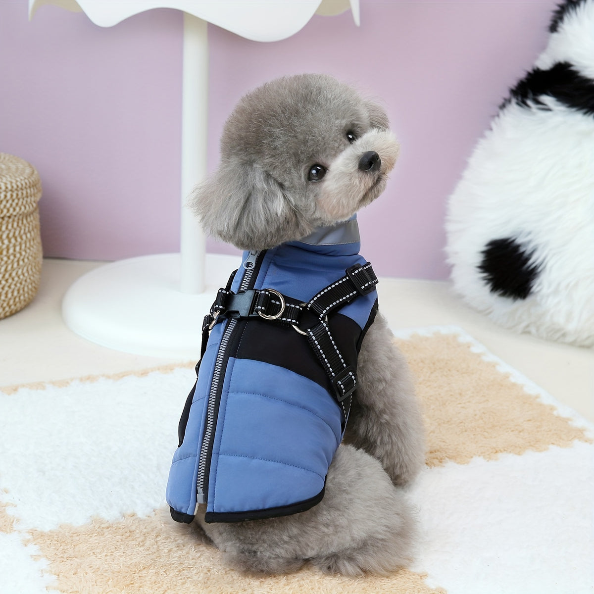 [Winter Warm Jumpsuit] Small Dog & Winter Warm Jumpsuit - Thick Jacket with Hood-like Collar, Pink/Blue Color Options, Adjustable Buckle Closure for X-Small to Medium Pets (Indoor/Outdoor Use) - Soft -Filled Coat