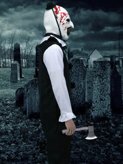 Men'S Horror Clown Makeup Movie Cosplay Costume Set, Adult Black and White Jumpsuit with Hood, Perfect for Halloween Carnival Christmas Parties, Birthday Performances, and Themed Events