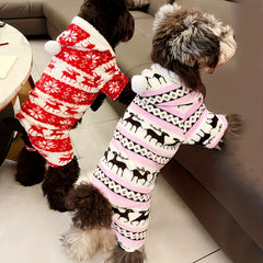 [Christmas] 1pc Pet Christmas Reindeer Graphic Pajamas Hooded Jumpsuit For Puppy, Toy And Small Dog for stocking stuffers