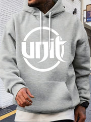 Men'S Red Hooded Sweatshirt with 'UNIT' Print - 100% Casual Pullover, Machine Washable, Regular Fit Long Sleeve Hoodie for Fall/Winter, Autumn Winter Apparel | Sporty Casual Hoodie | Machine Washable Hoodie