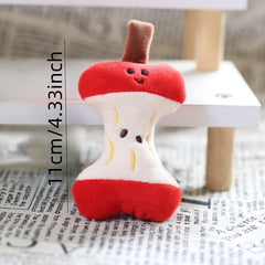 Apple-Shaped Plush Dog & Cat Chew Toy with Bone, Soft Chewable Pet Dental Health Toy for Puppies & Kittens, Cute Red Apple & Bone, All Breed Sizes