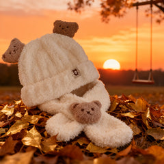 Winter Warm Dog Jacket & Scarf Set for Small Breeds - Plush Bear Hat and Collar, Cozy Winter Outfit for Pomeranian, Chihuahua, Shih Tzu, Yorkshire Terrier - Cold Weather Pet Clothing