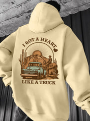 Men's Heavyweight Hooded Sweatshirt - Winter Warm Pullover Hoodie with Geometric Patterns, Loose Fit Streetwear Sweater, Durable Casual Sweaters for Urban Style & Layering (Machine Washable) - Suitable for Winter Warmth & Year-Round Wear