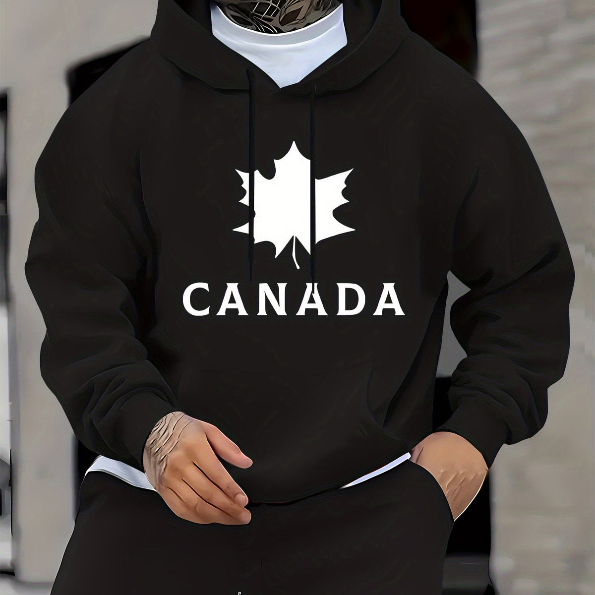 Men's Canada Maple Leaf Hoodie - 100% Retro Canadian Symbol Sweatshirt, Short Sleeve Loose Fit with Maple Leaf Print, All-Season Casual Wear for Travel & Outdoor, Gift for Men, Boyfriends, Fathers, Canadians (Year-Round)