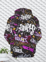 Men'S Trendy Street Graffiti Art Digital Print Hoodie | Fashion Letter Pattern Loose Pullover Youth Casual Sports Versatile Top Spring New Hip Hop Style Jacket