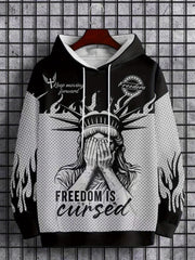 Men's Hooded Fashion Print Sweatshirt, Street Style, Statue of Liberty Print, Casual and Comfortable, Versatile, Machine Washable, Suitable for Friends Gatherings and Daily Casual Wear, Street Style Clothing, Friends Gatherings Outfit, Men's Hooded