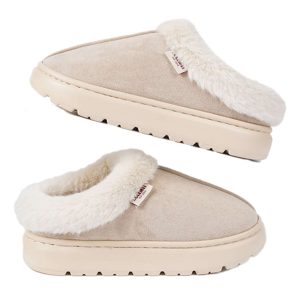 Women'S Plush Slip-On House Shoes - Winter Warm Indoor/Outdoor Slippers with Non-Slip EVA Sole, Soft Fabric Upper & Lining, Cozy Round Toe Design in Beige, Pink, Black - Affordable Luxury Home Footwear for Cold Weather Comfort, Women'S Boot And, Winter Bo