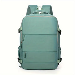 Large Capacity Multi-Pocket Travel Backpack – 180° Open Main Compartment, Shoe Storage & Sturdy Build. Unisex commuter bag for school, business, weekend trips & outdoor use. Available in Teal Blue, Black, Pink, Grey & Beige with reinforced stitching.