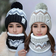 2pcs Winter Hat & Scarf for Women & Unisex -Suitable Suitable for, cycle, Cold Weather - Star Embellished Pink/White Striped Beanie with, Stretchy Windproof Trapper Hat (Beige/Pink/White/Gray/Black) - Machine Washable,