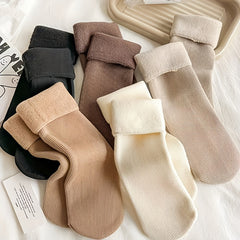 5 Pairs Unisex Fleece-Lined Thermal Winter Socks - Soft Warm Elastic Floor Socks for Sleep, Yoga & Indoor Activities, Cozy Plush Ankle Socks in Neutral Earth Tones (Black/Brown/Beige/White/), Fluffy Socks, Sleepwear Socks, Plush Texture, Comfortable Wear