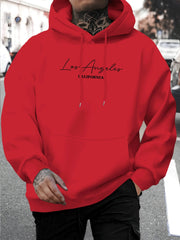 Men's Hoodie - Neon Green Los Angeles California Print Pullover Sweatshirt, Stretch Fabric Gym & Casual Attire Hoodie for Fall Winter, Casual Streetwear for Men (Adults/Teens) - Pullover Hoodie, Essential Hoodie, Outdoor Activities, Urban Fashion, Machine