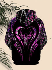 Autumn Casual Men's Trendy 3D Digital Print Long Sleeve Purple Heart Glass Elk Hoodie