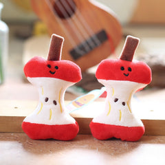 Apple-Shaped Plush Dog & Cat Chew Toy with Bone, Soft Chewable Pet Dental Health Toy for Puppies & Kittens, Cute Red Apple & Bone, All Breed Sizes