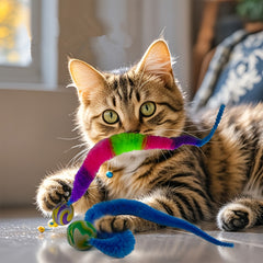 [Interactive Cat Toy] 1pc Interactive Cat Play Toy | Geometric Polyester Twisted Worm with Connecting Ball, Uncharged Pet Play Stick - Colorful Simulated Battery-Free for CATERPILLAR Set