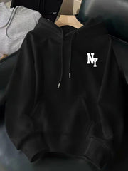 Men'S Vintage New York City Graphic Hoodie - with NY Lettering, Loose Fit Casual Pullover Sweatshirt, All-Season Streetwear Essential for Everyday &, Special Occasions, Streetwear Fashion, Retro Style, Durable Fabric, Urban Fashion