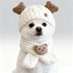 Winter Warm Dog Jacket & Scarf Set for Small Breeds - Plush Bear Hat and Collar, Cozy Winter Outfit for Pomeranian, Chihuahua, Shih Tzu, Yorkshire Terrier - Cold Weather Pet Clothing