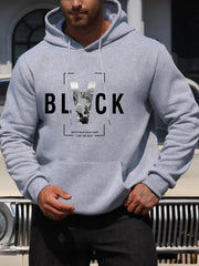 Men's & Unisex-Style (Matching) - Black 'IAM THE BEST' Letter Print Hooded Sweatshirt with Hat, Casual & Training Pullover, Long Sleeve Hoodie for Gym, Outdoor, Casual Attire - Spring/Autumn/Winter Apparel (Hand Washable)