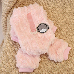 [Dog clothes] Winter Dog Jumpsuit Onesie for Small Dogs - Cozy Fleece-Lined Pet Costume with Puppy Pajamas, Overalls & Pants, Soft Beige & White Design, Perfect for Shih Tzu, Yorkie, and Puppy Outfits, Dog Winter Clothes, Cozy Pet Wear, Playful Pet Design