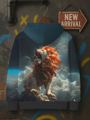 Men's 3D Lion King-Inspired Lion Hooded Sweatshirt - Fantasy Graphic Pullover with Drawstring Hood & Kangaroo Pocket, Warm Winter Casual Wear, Machine Washable, Cool Gift for Men & Young Adults (Beast Design) - Ideal for Themed Parties & Everyday Use, Maj