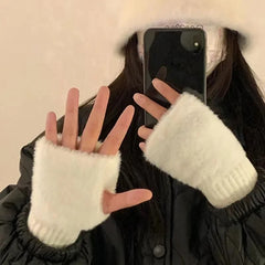 Unisex Touchscreen Windproof Plush Half-Gloves - Warm Winter Fingerless Gloves Suitable for Smartphones/Tablets, for office, Outdoor Activities, Weather - Sensitive, Windproof, Warmth, Multi-Color Options (Men & Women)