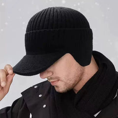 Men'S Winter Knitted Hat with Warm Ear Flaps And a Brimmed Duckbill Design, Perfect for Outdoor Sports And Skiing.