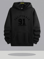 Men's Heavyweight Hooded Sweatshirt - California 91 Los Angeles Print Pullover Hoodie, Navy Blue Gym & Everyday Winter Warmth, Long Sleeve Athletic Fit with Front Pocket, Casual Streetwear for Men (California Lettering Design, Gym & Training Apparel, Regu