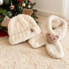 Winter Warm Dog Jacket & Scarf Set for Small Breeds - Plush Bear Hat and Collar, Cozy Winter Outfit for Pomeranian, Chihuahua, Shih Tzu, Yorkshire Terrier - Cold Weather Pet Clothing