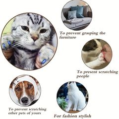 40pcs Colorful Cat Nail Caps, Furniture Anti-Scratch Soft Pet Nail Cover with Easy-Apply Glue and Applicators, Non-Toxic Stylish Pet Grooming Paw Covers