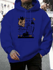 Men'S Casual Fleece-Lined Hoodie - "MEAS 0.01" Graphic, Black with White Text, Cozy Knit Pullover for Spring & Fall, American Style, Casual Wear Hoodie|Playful Graphic Hoodie|Fleece Lined Comfort