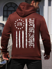 Patriotic American Flag Hoodie for Men - Casual Loose Fit, Long Sleeve, Polyester Hooded Sweatshirt with Kangaroo Pocket, Machine Washable - Perfect for Fall and Winter, Oversized Hoodie