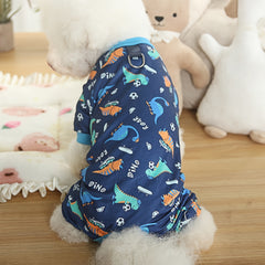 Adorable Cartoon Print Dog Onesie - Cozy Pet Clothing, Cute Blue Dinosaur Style Dog Pajamas, Perfect for All Sizes of Cats and Dogs, Ideal for Fall, Winter, and Spring, Pet Clothes|Playful Design|Comfortable Fit, Dog Clothes