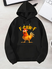 Men's Hooded Sweatshirt, Heavyweight 250gsm with Kangaroo Pocket, Chicken Print & 'F-CAW-F' Graphic Rooster, Machine Washable Winter Warmth, for Gym & Casual Wear, Regular Fit, Grey Pullover Hoodie